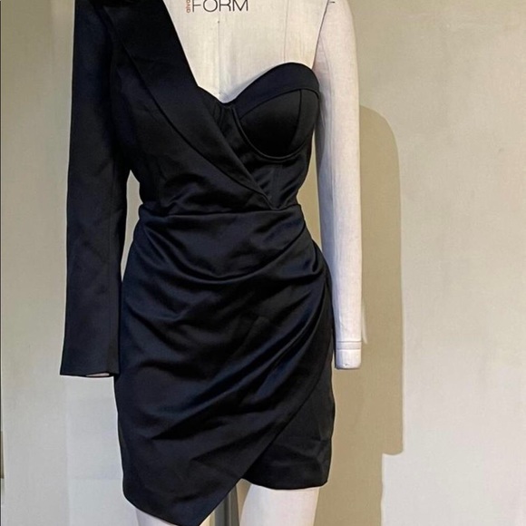 Stunning Lavish Alice bonded satin one shoulder blazer mini dress in black - Picture 6 of 8